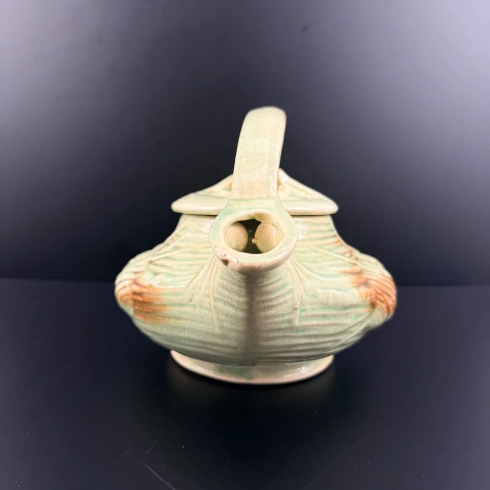 McCoy Pottery Pine Cone Teapot Green Brown Art Pottery 1940s